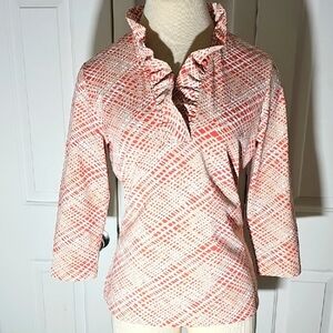 J.Mc Laughlin Ruffled Collar Women's Top - Coral Pattern. Catalina Cloth. Size M